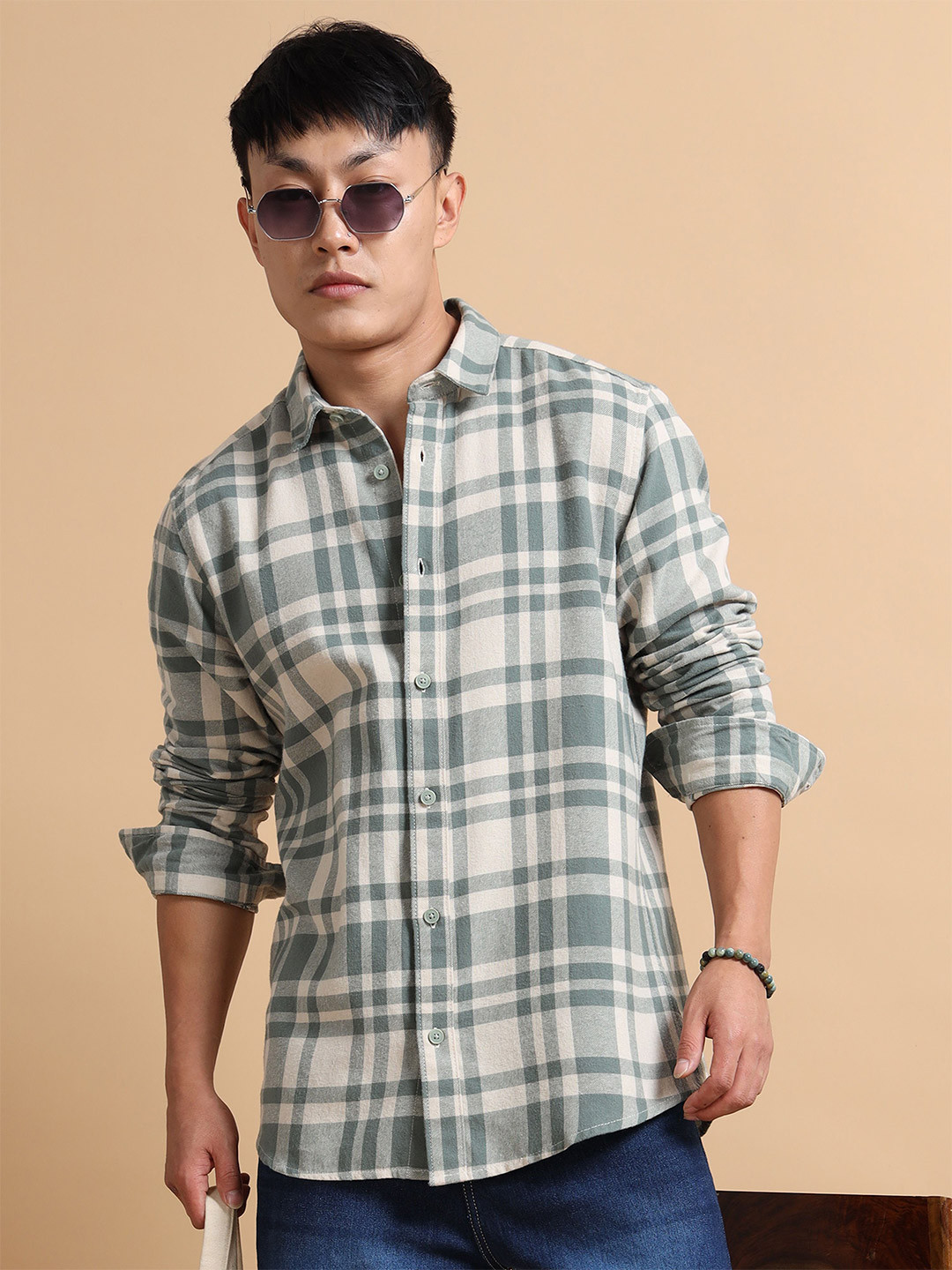 StitchX Men's Full Sleeve Brushed Cotton Checkered Shirt