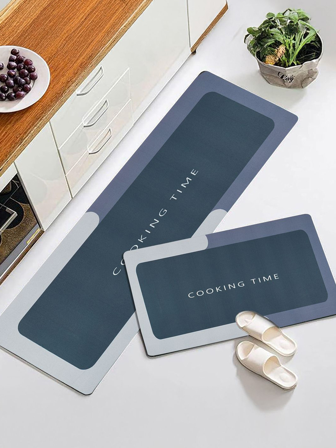 Story@home 2-Pcs Grey Printed Anti-Skid Floor Runner&Doormat