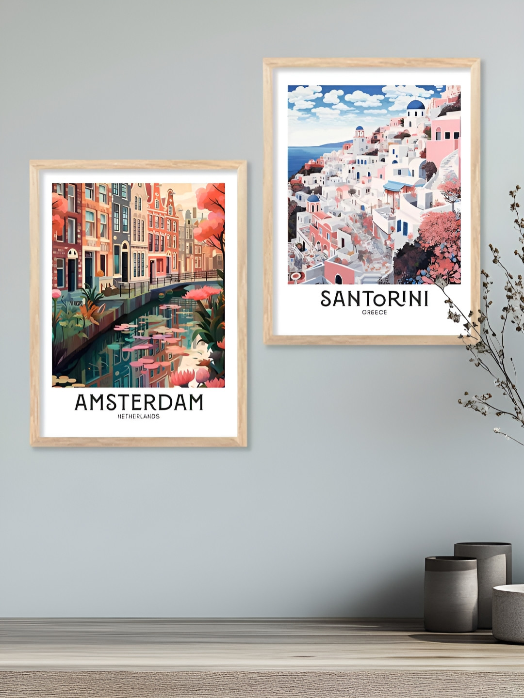 Kotart Brown & White 2 Pieces Cities Printed Wooden Wall Arts