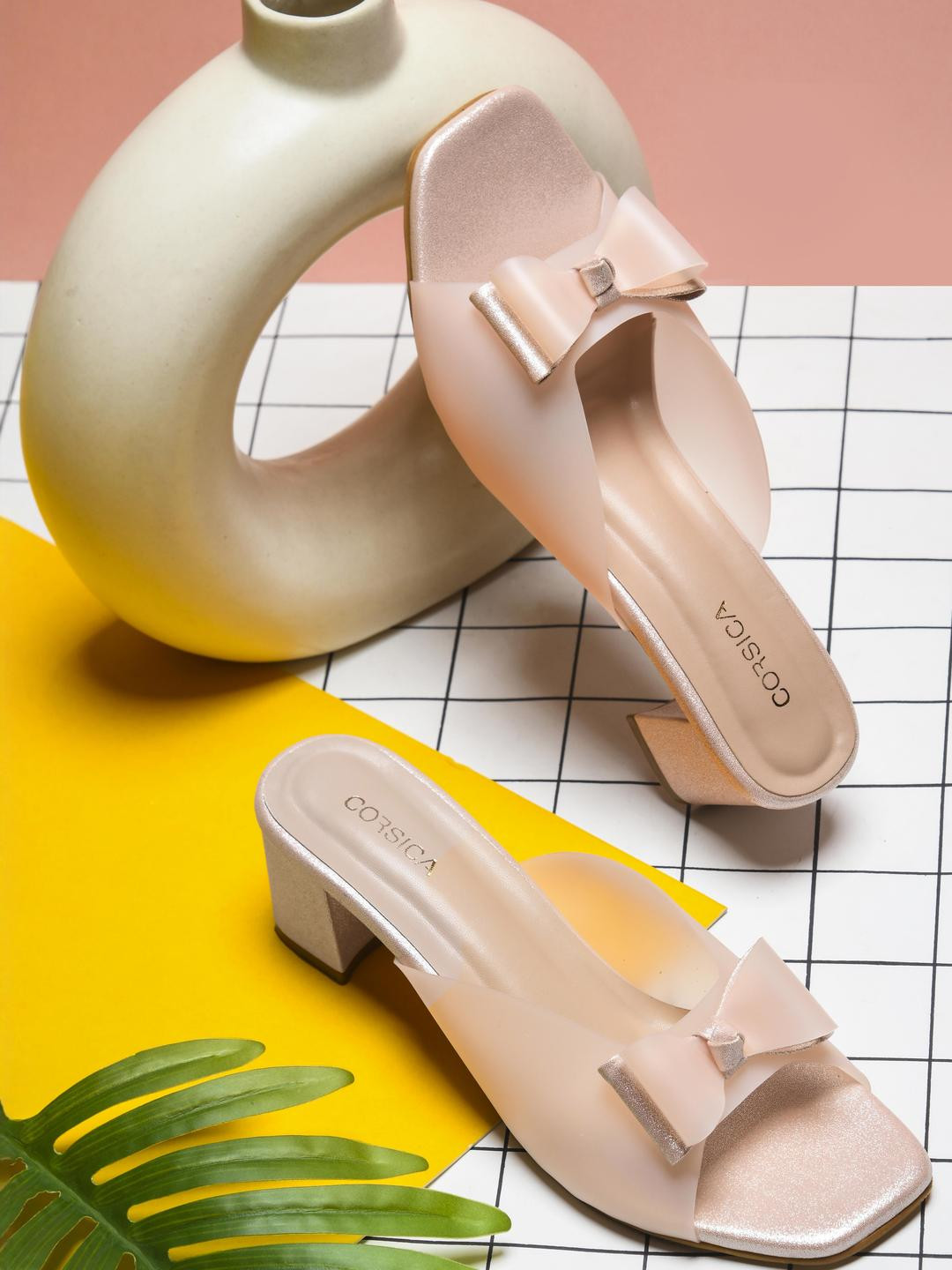 CORSICA Synthetic Leather Peach Heels Sandals