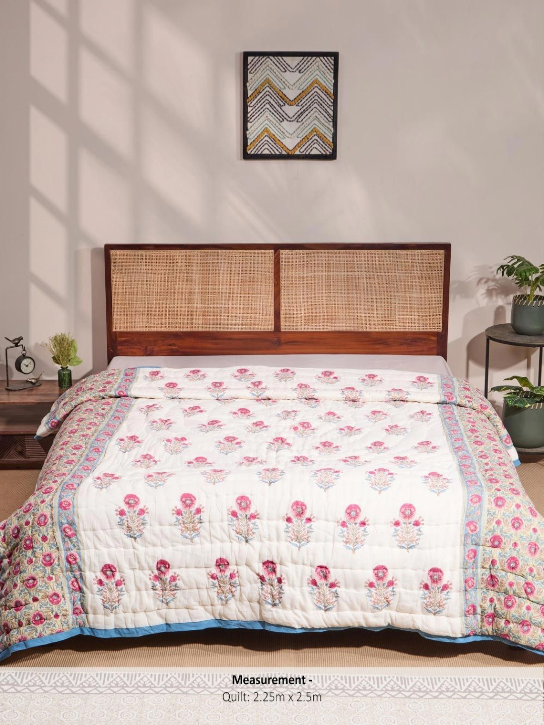Fabindia Ishin Pink & White Floral Printed 350 GSM AC Room Cotton Double Bed Quilt