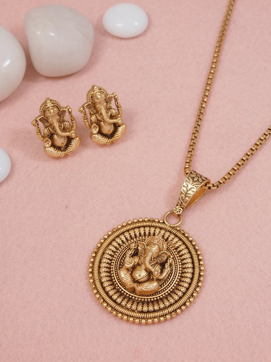 SGA FASHION Gold-Plated Ganpati Necklace And Earrings