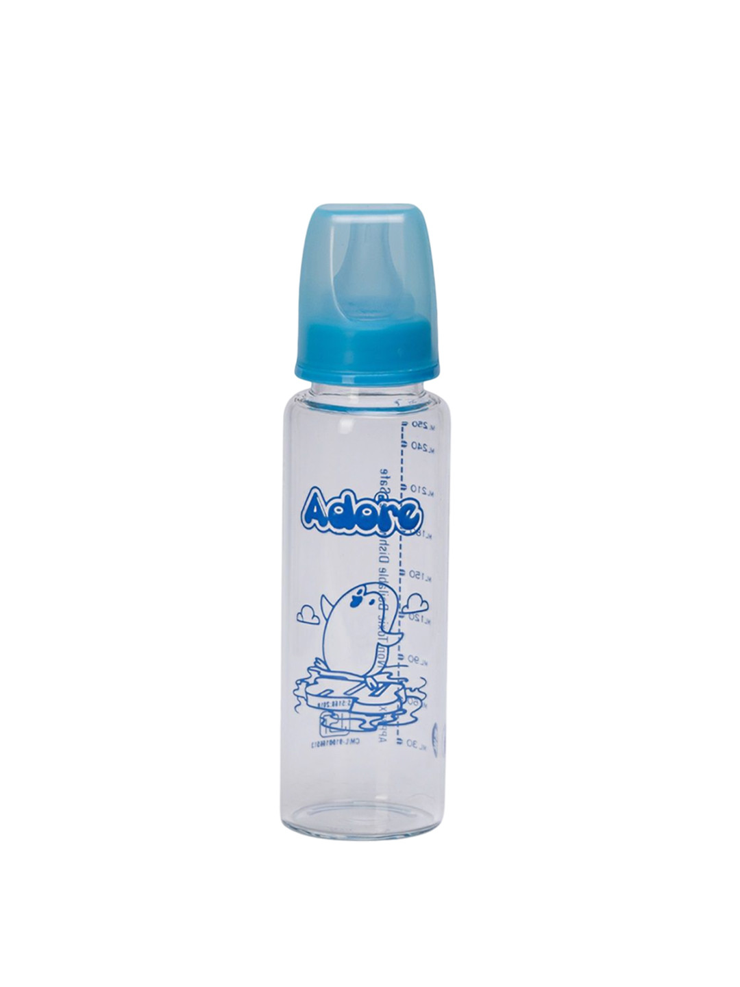Adore Kids Glaze Senior 2 Stage Glass Feeding Bottle With Anti- Colic Teat - 250 ml - Blue