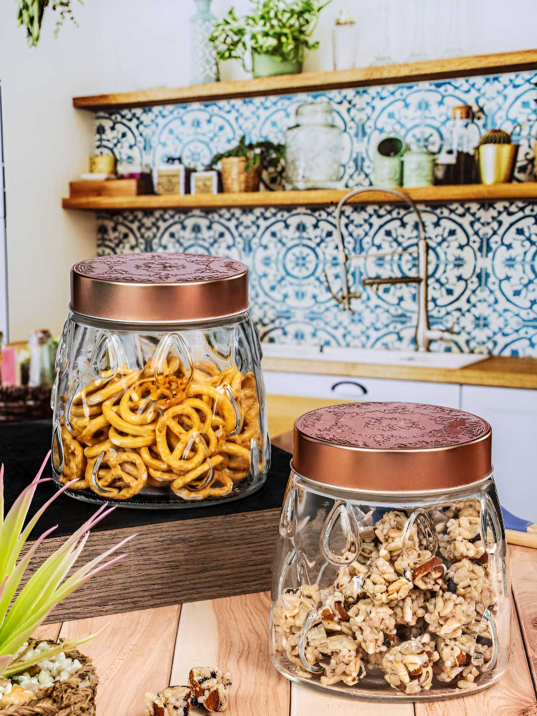 Roxx Transparent & Copper 2 Pieces Round Shape Easy to Clean Jar Containers