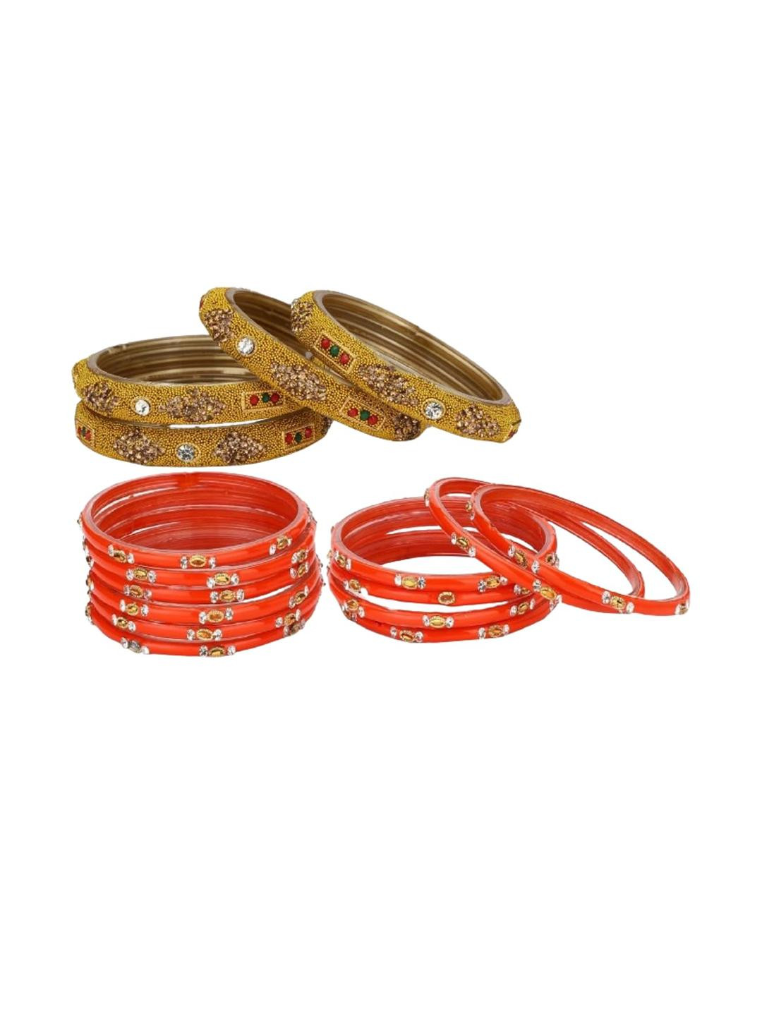 1ST TIME Gold And Orange Traditional Glass Bangle