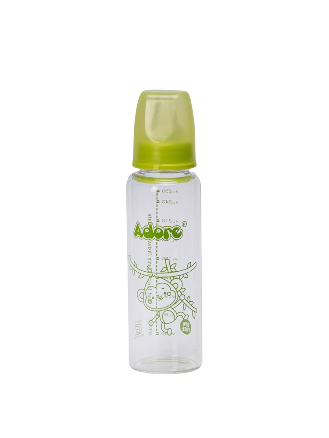 Adore Kids Glaze Senior 2 Stage Glass Feeding Bottle With Anti- Colic Teat - 250 ml -Green