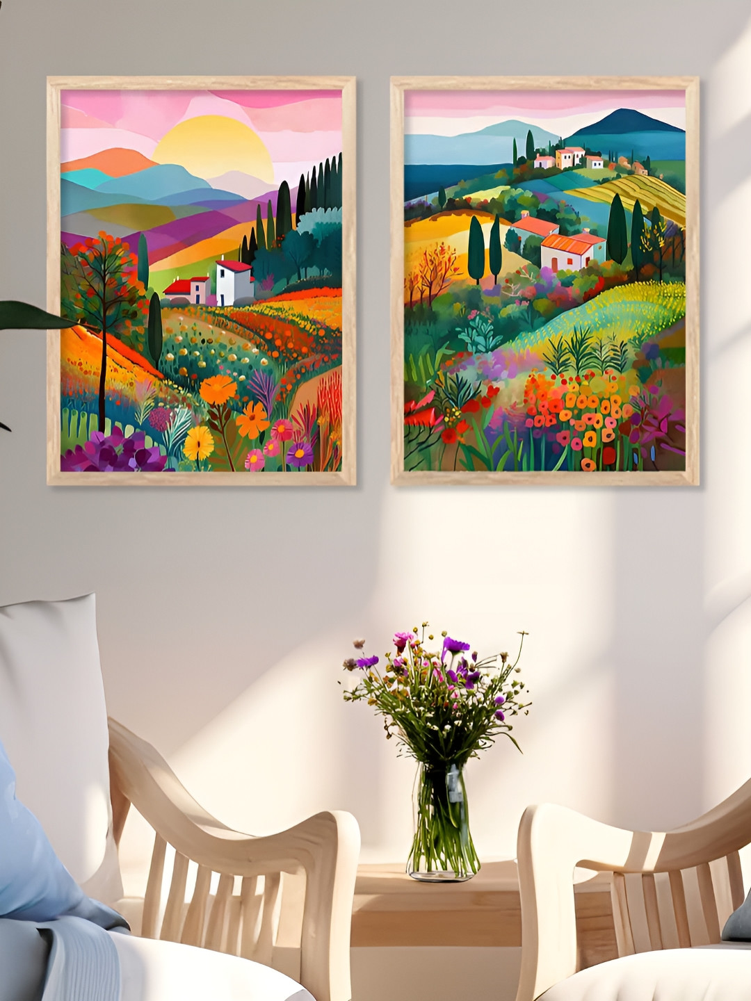 Kotart Brown And Green 2 Piece Wood Abstract Wall Paintings