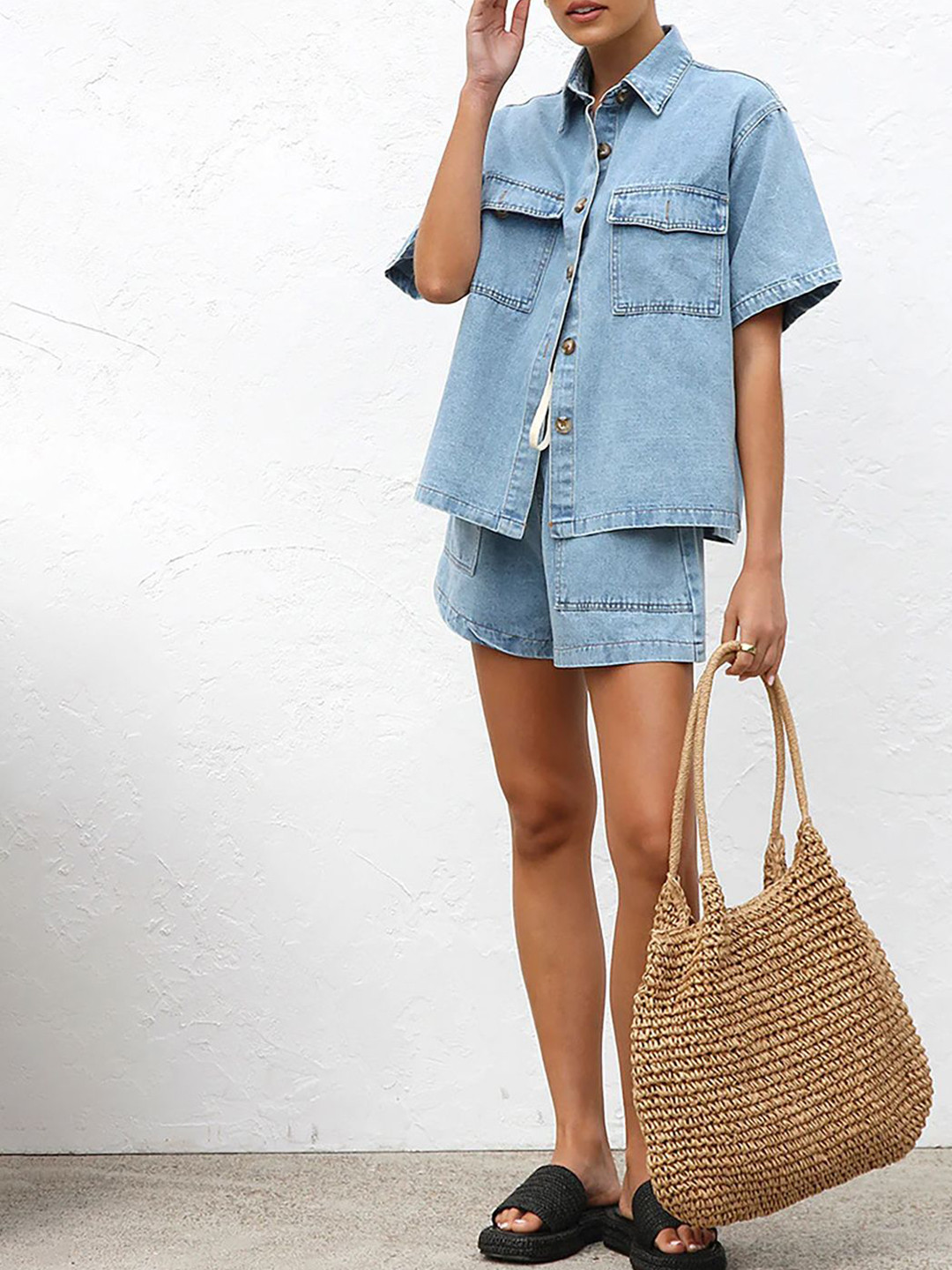 JC Mode Short Sleeve Oversized Shirt With Shorts