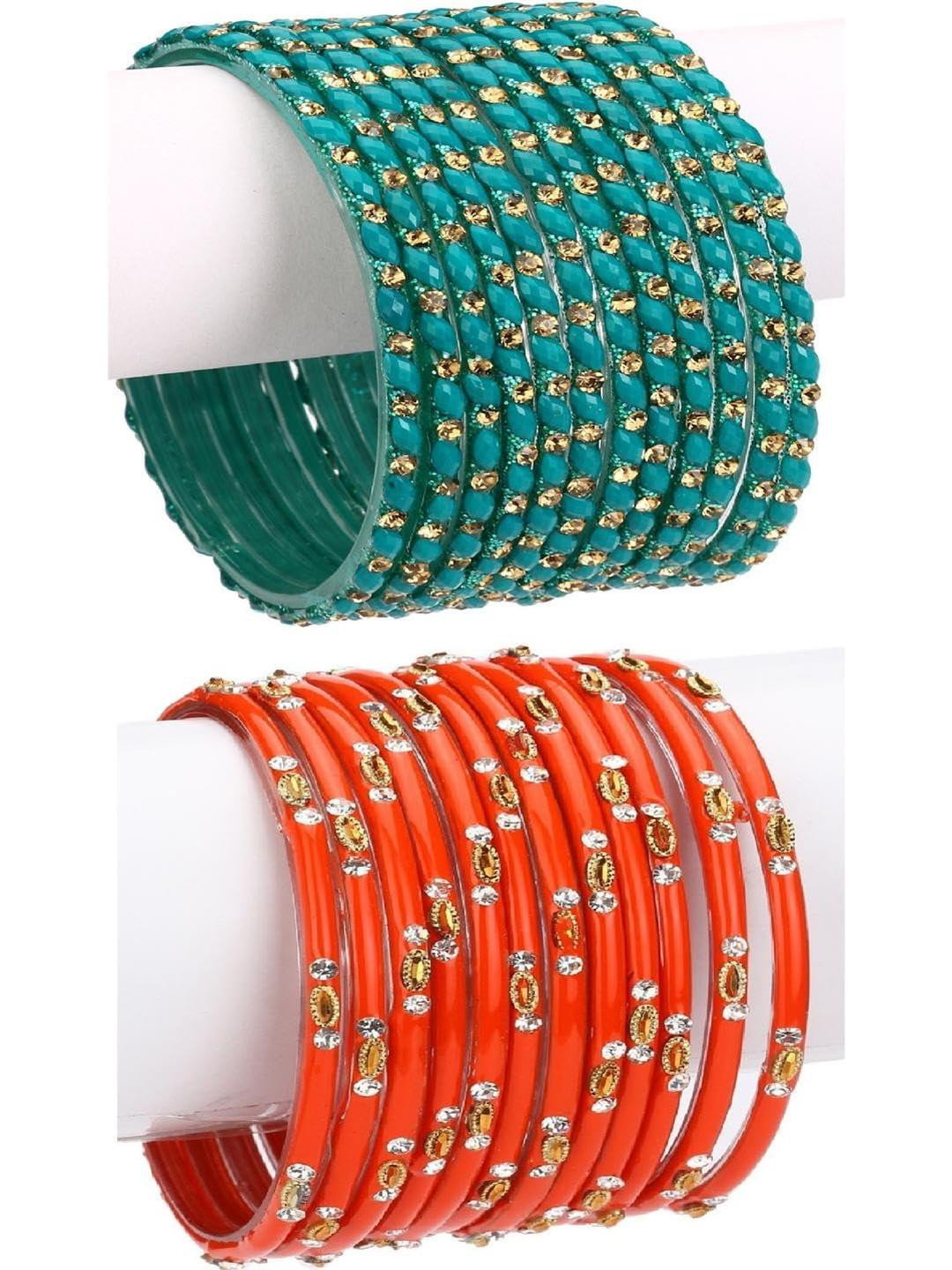 1ST TIME Set of 24 Artificial Stone & Bead Studded Alloy Bangle