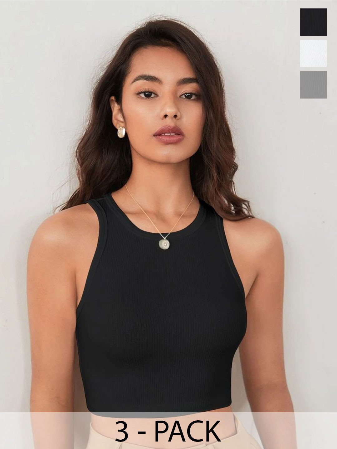 KERI PERRY Pack of 3 Solid Body Hugging Lycra Tank Crop Top
