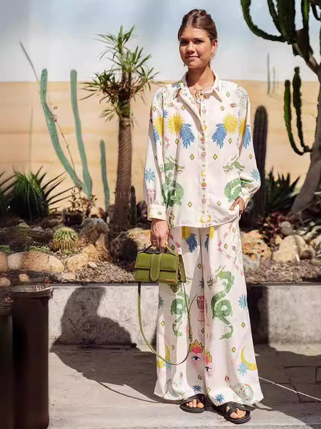 JC Mode Graphic Printed Shirt Collar Shirt With Palazzos