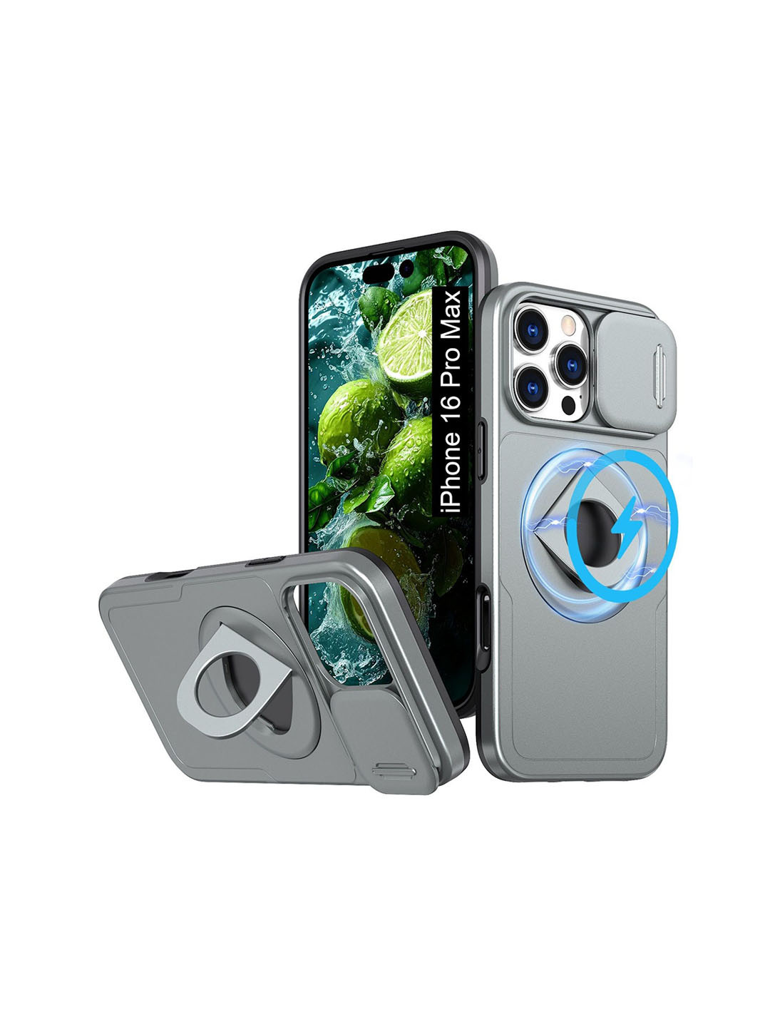 Luxury Kase iPhone 16 Pro Max Mag-Safe Shockproof Rugged Case with Ring Kickstand