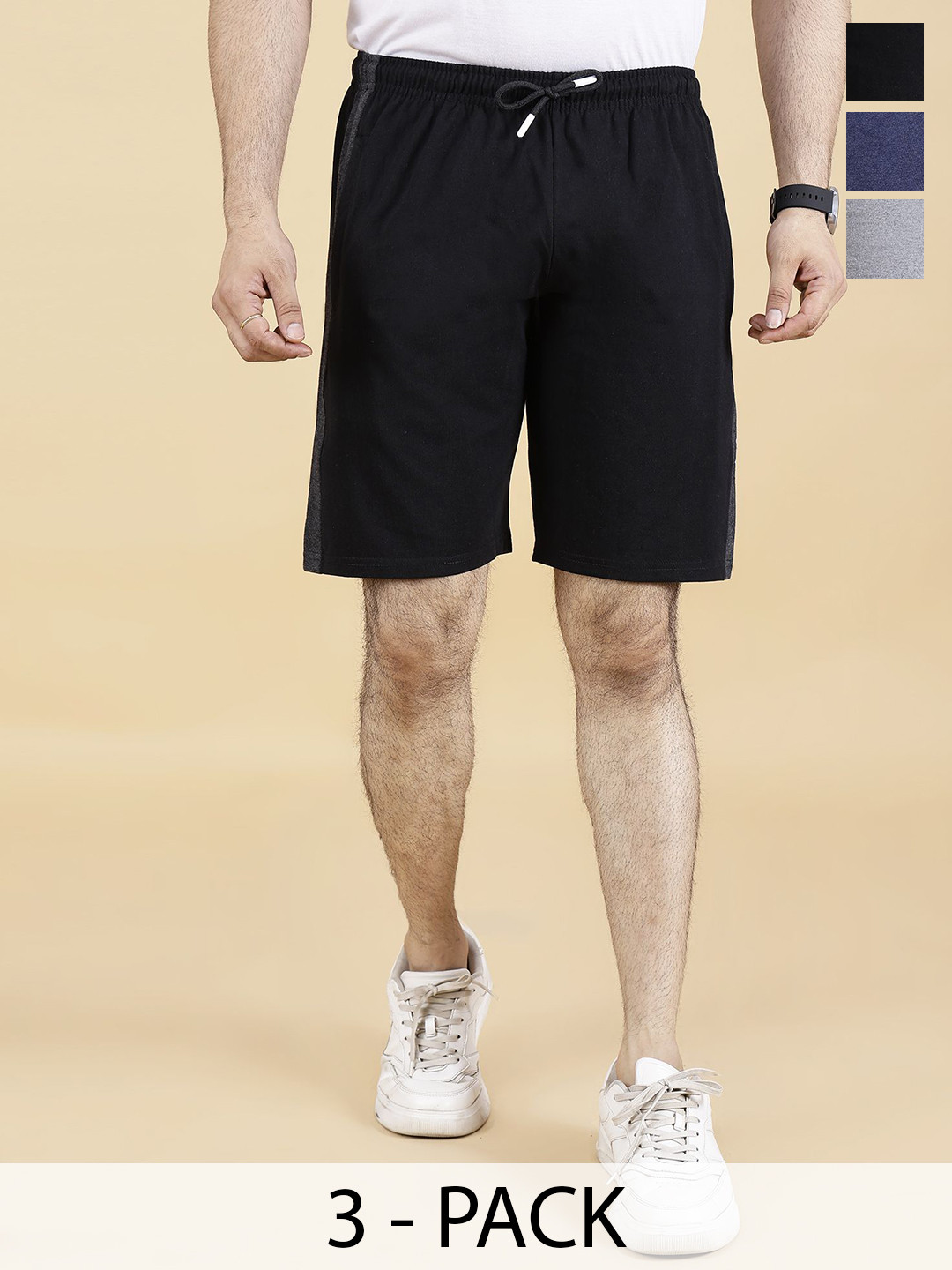 STARFOX Men Pack of 3 Regular Fit Mid-Rise Shorts