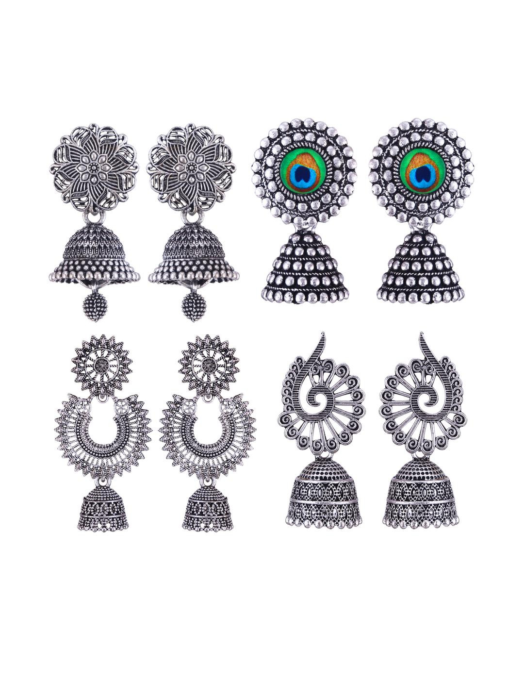 Sangria Set of 4 Oxidised Silver Jhumkas Earrings