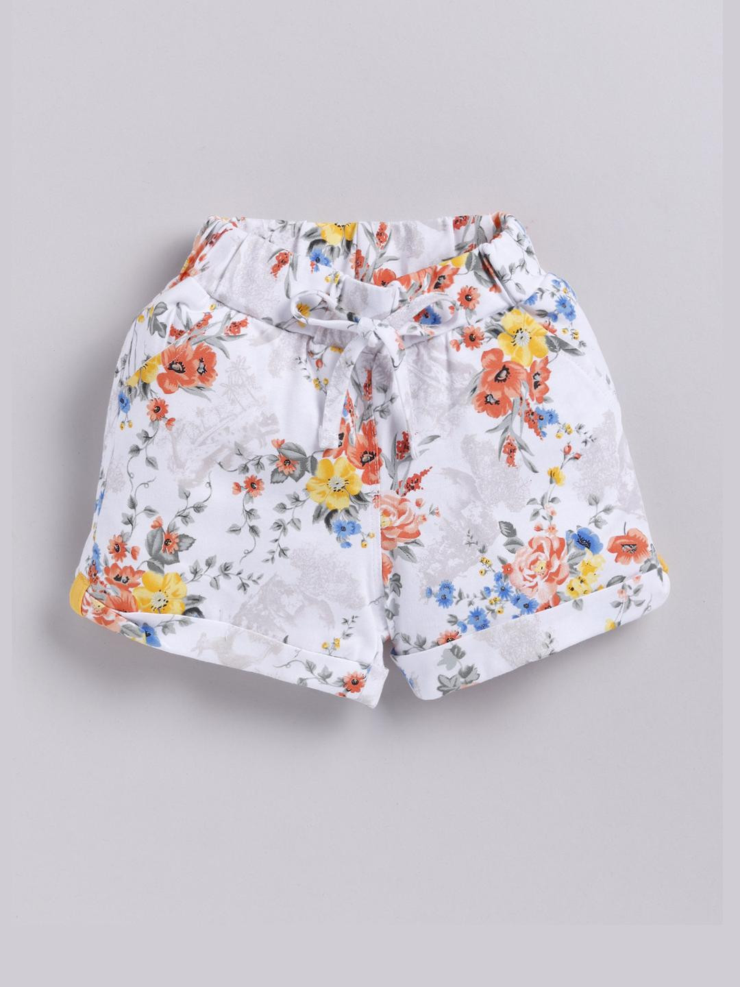 Biskid Girls White Floral Printed Shorts