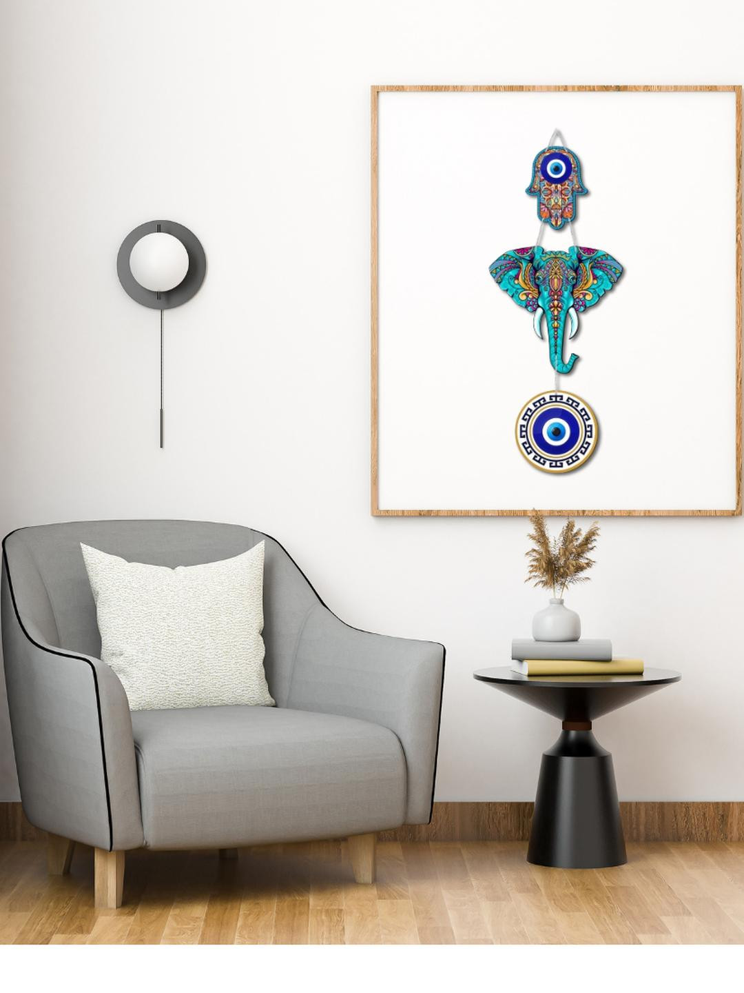 Evercaregifts Vibrant Elephant Evil Eye MDF Matte Hanging Hall Wall Hangings-18In