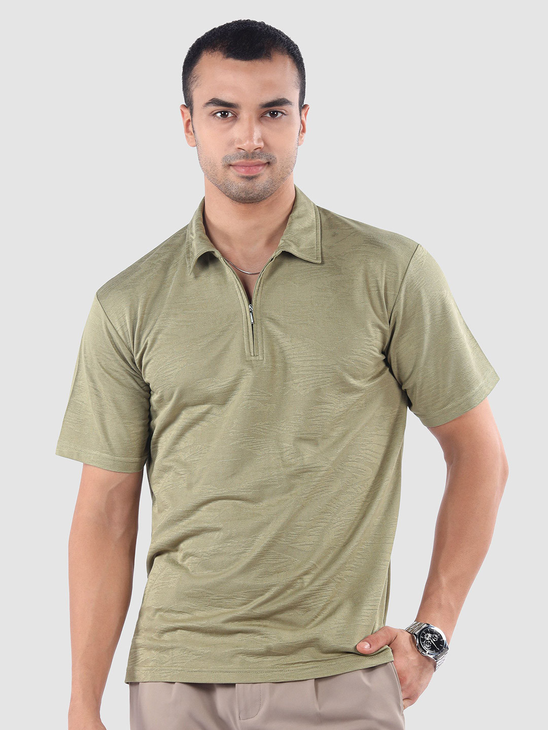 Beyoung Textured Polo Collar Brush Stroke Jacquard T-Shirt