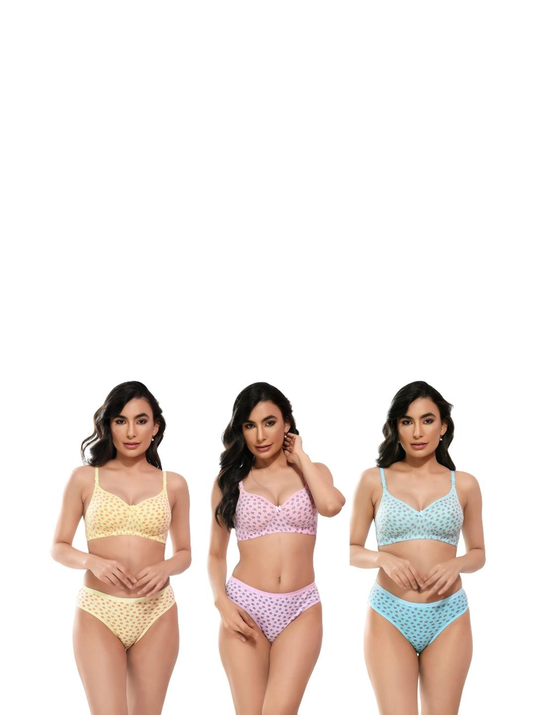 UNITRUST Pack Of 3 Printed Lingerie Set