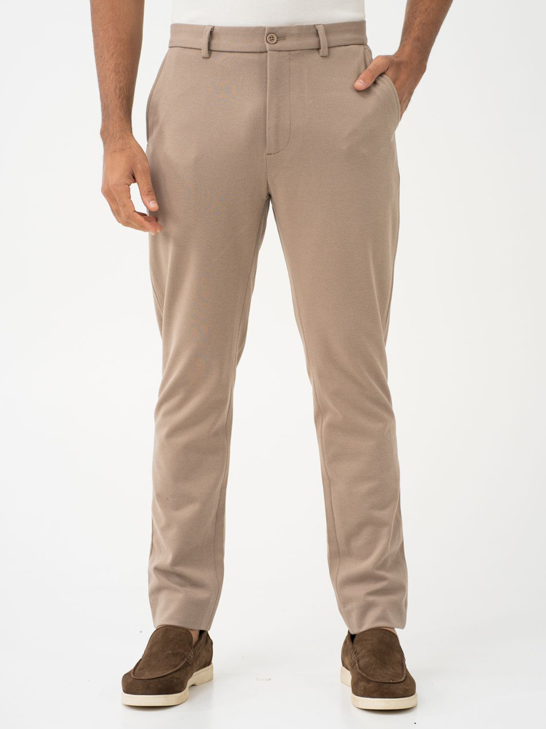 The Pant Project Thistle Beige Twill Slim-Fit Wrinkle-Free Power-Stretch Knitted Trousers