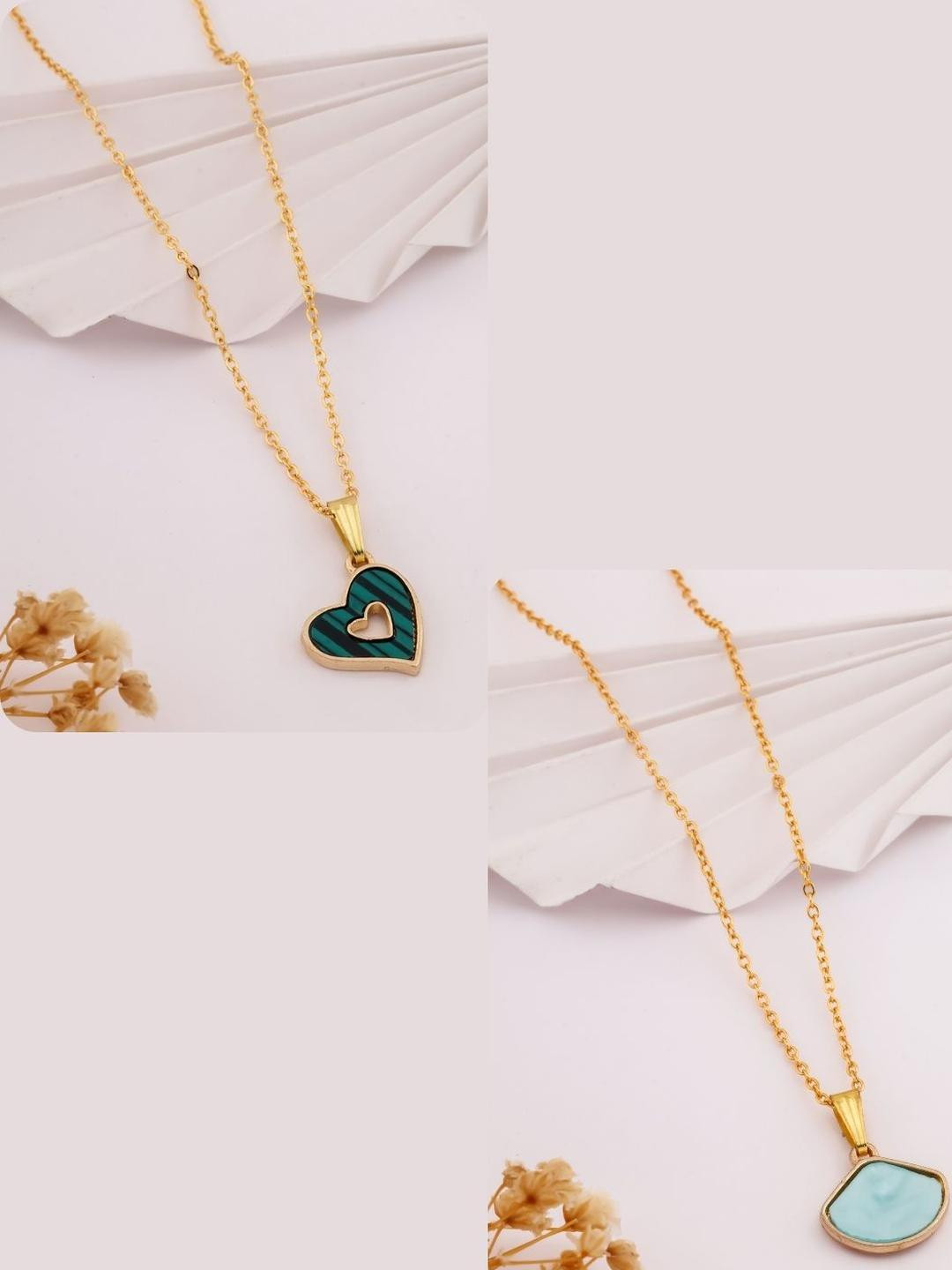 DressBerry Pack of 2 Gold-Plated Chains with Heart and Coral Pendants