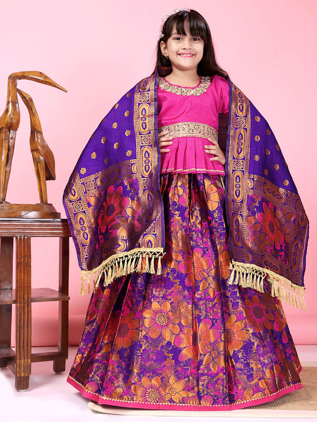 satyamfab SATYAM KUSHMANDA Girls Embroidered Ready to Wear Lehenga & Blouse With Dupatta