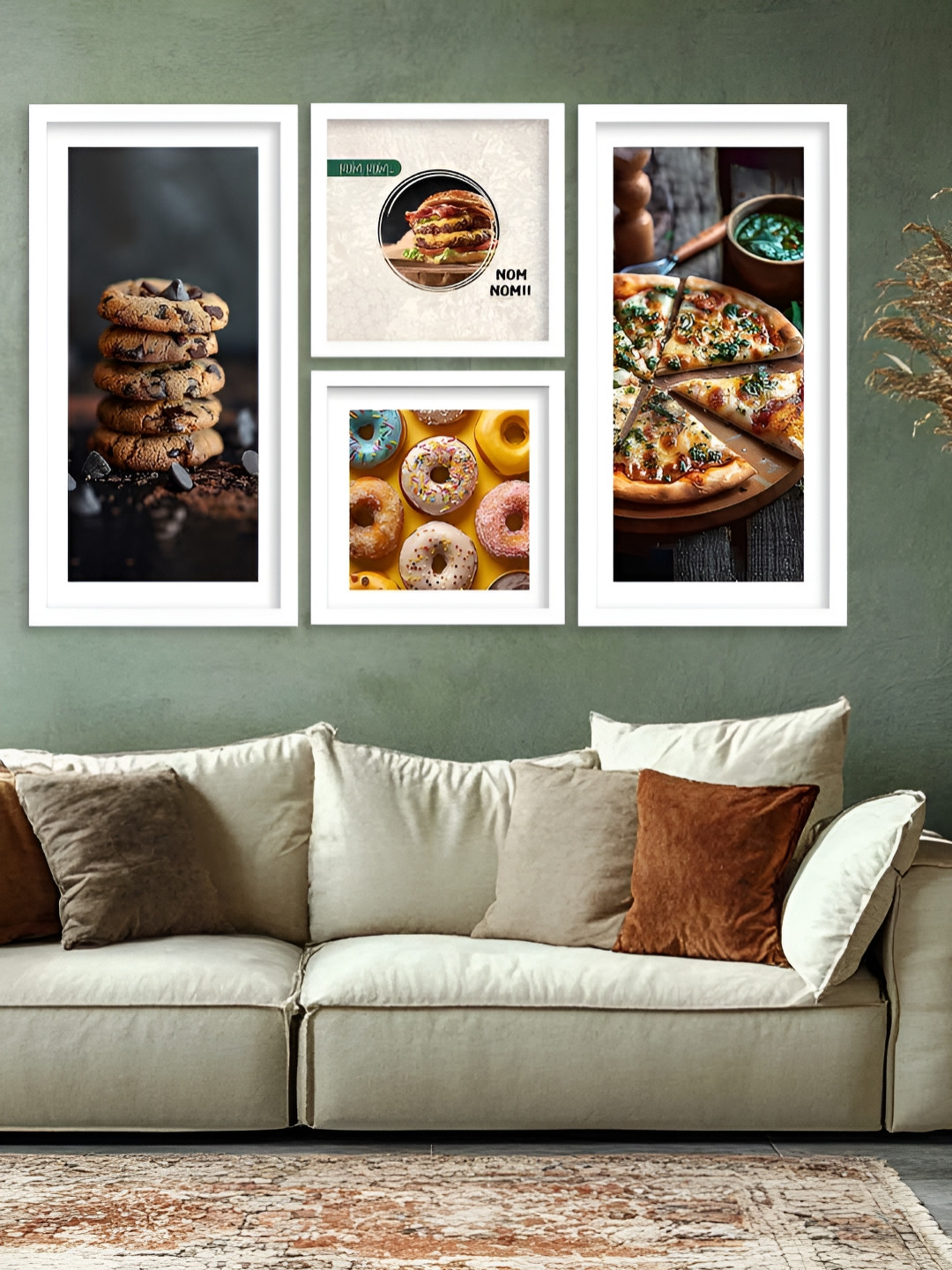 Kotart Restaurant 4 Pieces White & Grey Food Printed Wooden Wall Arts