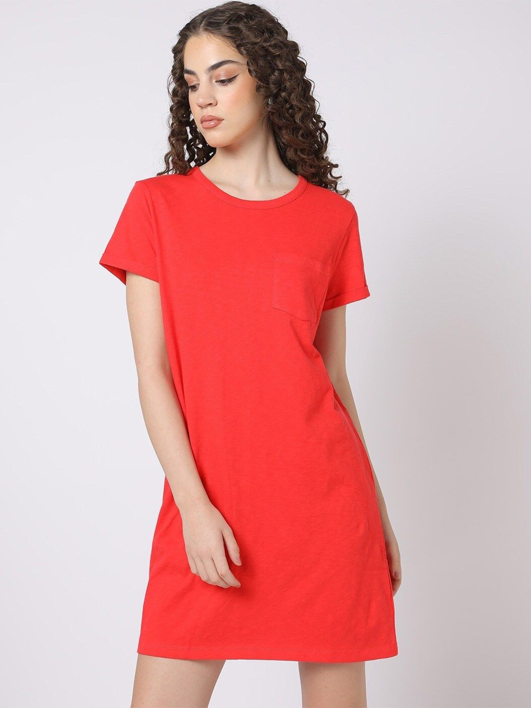 GAP Women Pure Cotton Round-Neck T-shirt Dress with Patch Pocket