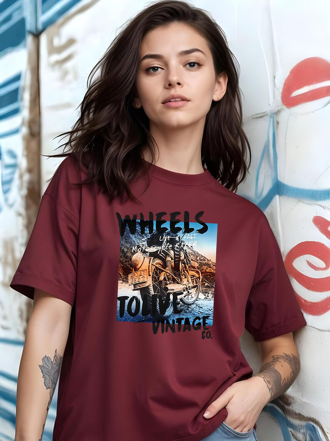 SMARTEES Graphic Printed Drop-Shoulder Sleeves Cotton Oversized T-shirt