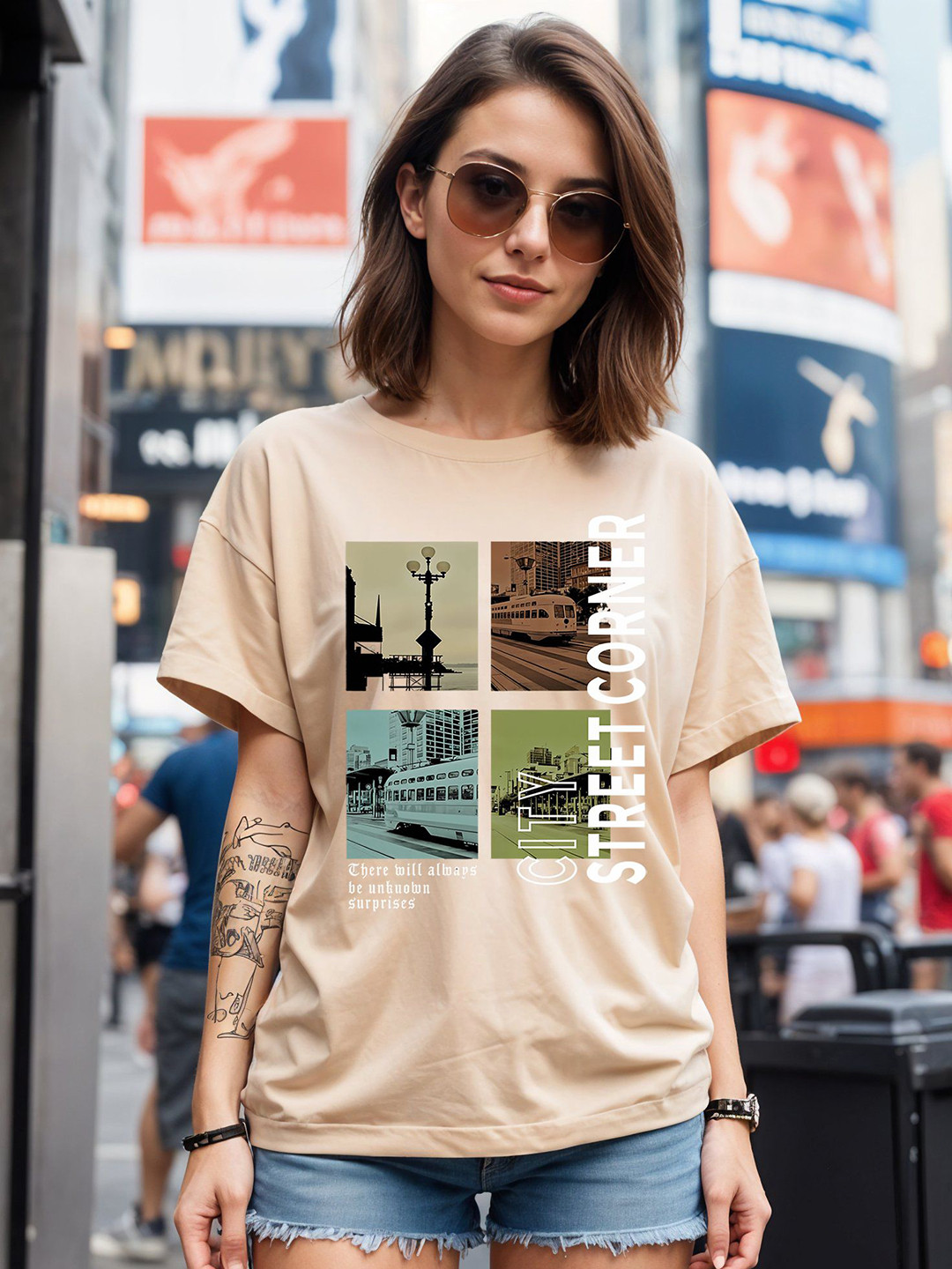 SMARTEES Graphic Printed Round Neck Drop-Shoulder Sleeves Cotton Oversized T-shirt