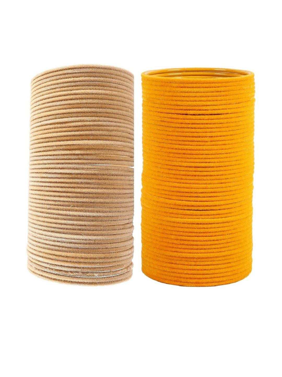 Guddan Set of 96 Golden & Haldi Metal Velvet Bangles