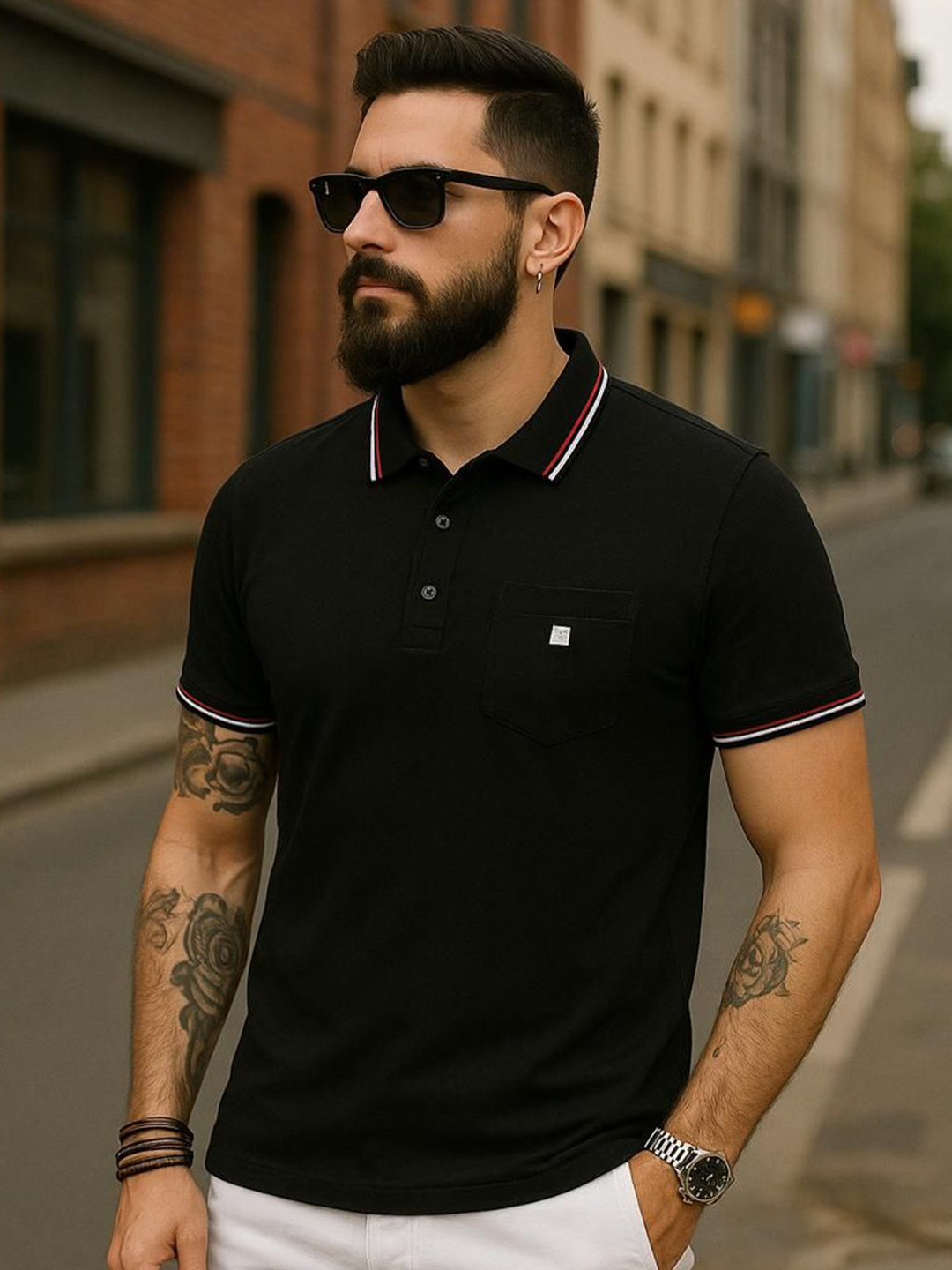 Austin wood Polo Collar Cotton T-shirt