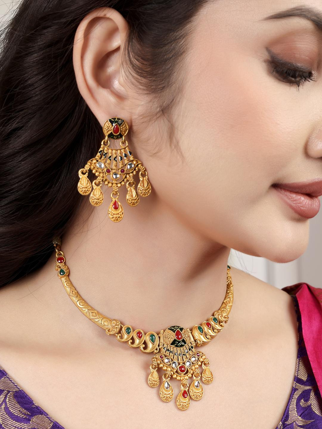 Seora Brass Gold-Plated Jewellery Set