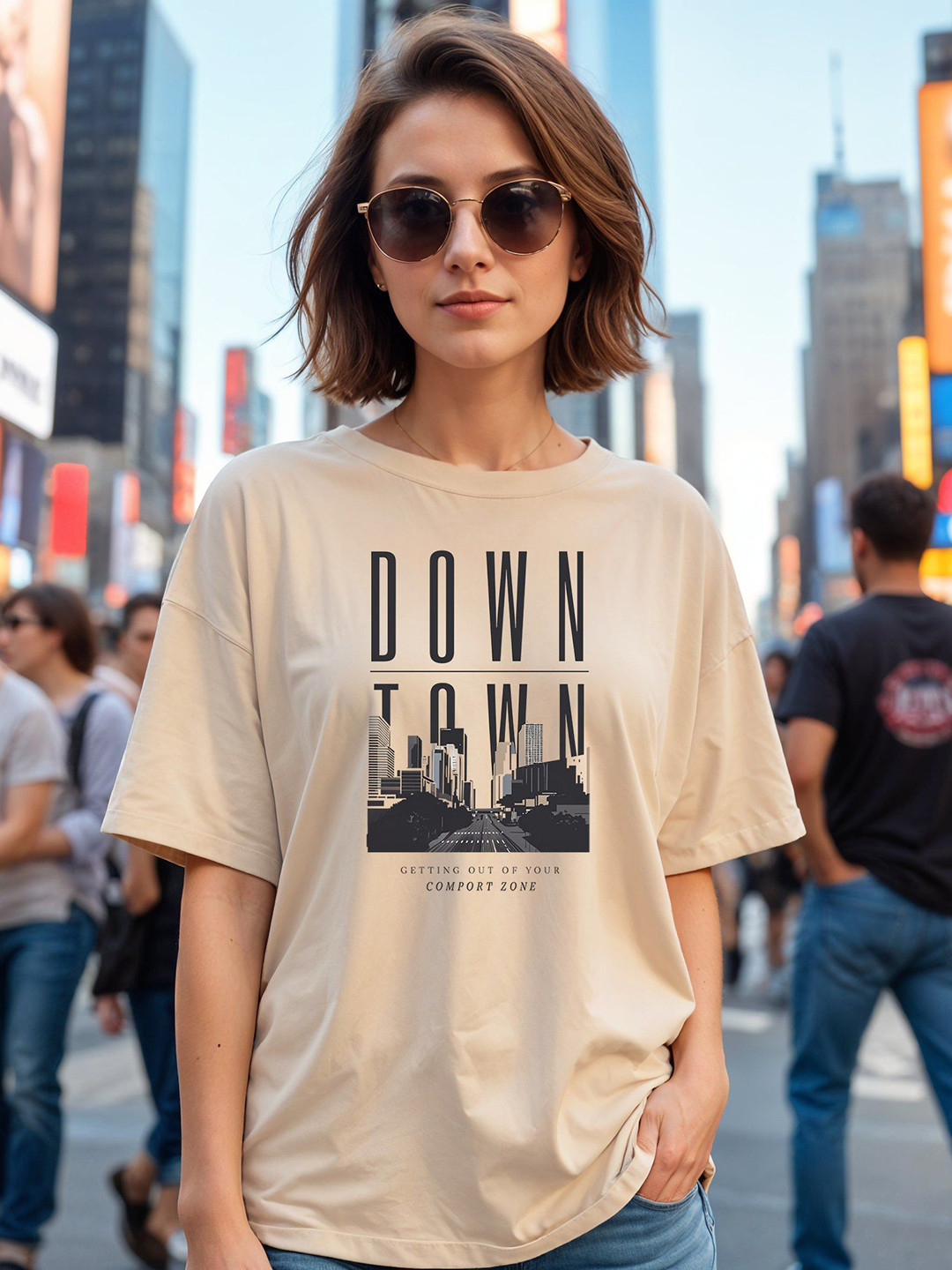SMARTEES Typography Printed Round Neck Drop-Shoulder Sleeves Cotton Oversized T-shirt