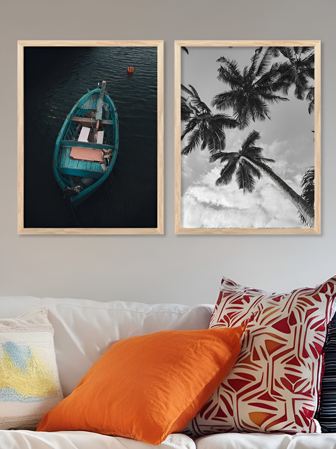 Kotart Brown & Black 2 Pieces Boat & Tree Printed Wooden Wall Arts