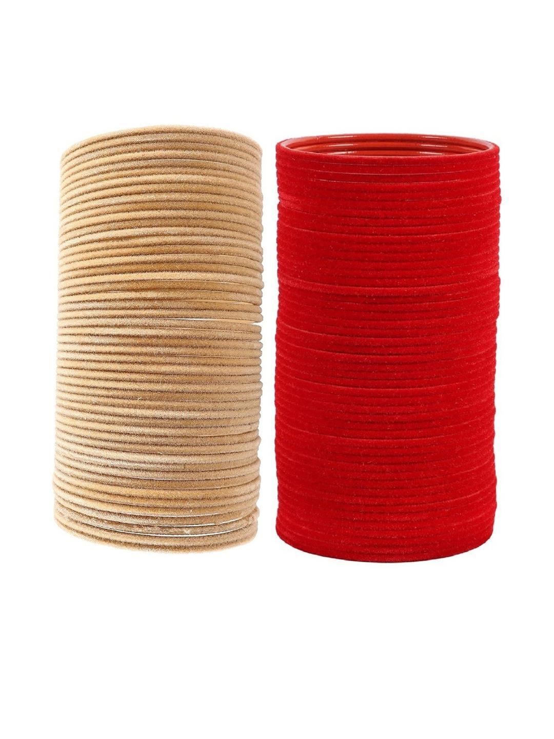 Guddan Set of 96 Red & Rani Metal Velvet Bangles