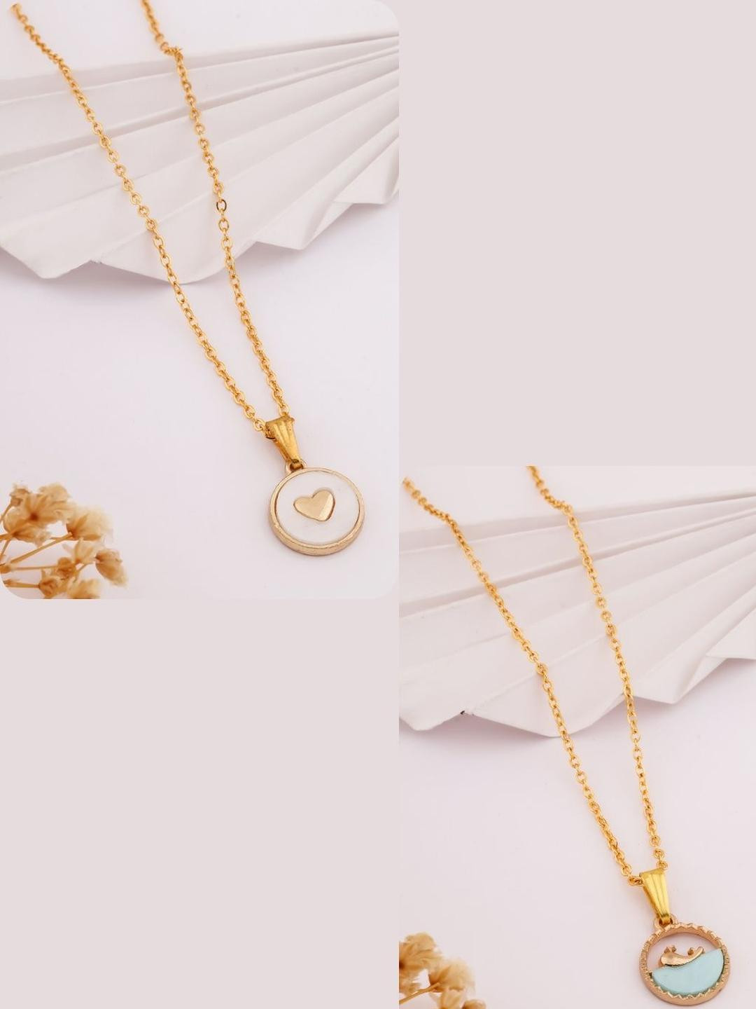 DressBerry Set of 2 Gold-Plated Heart & Round Necklace