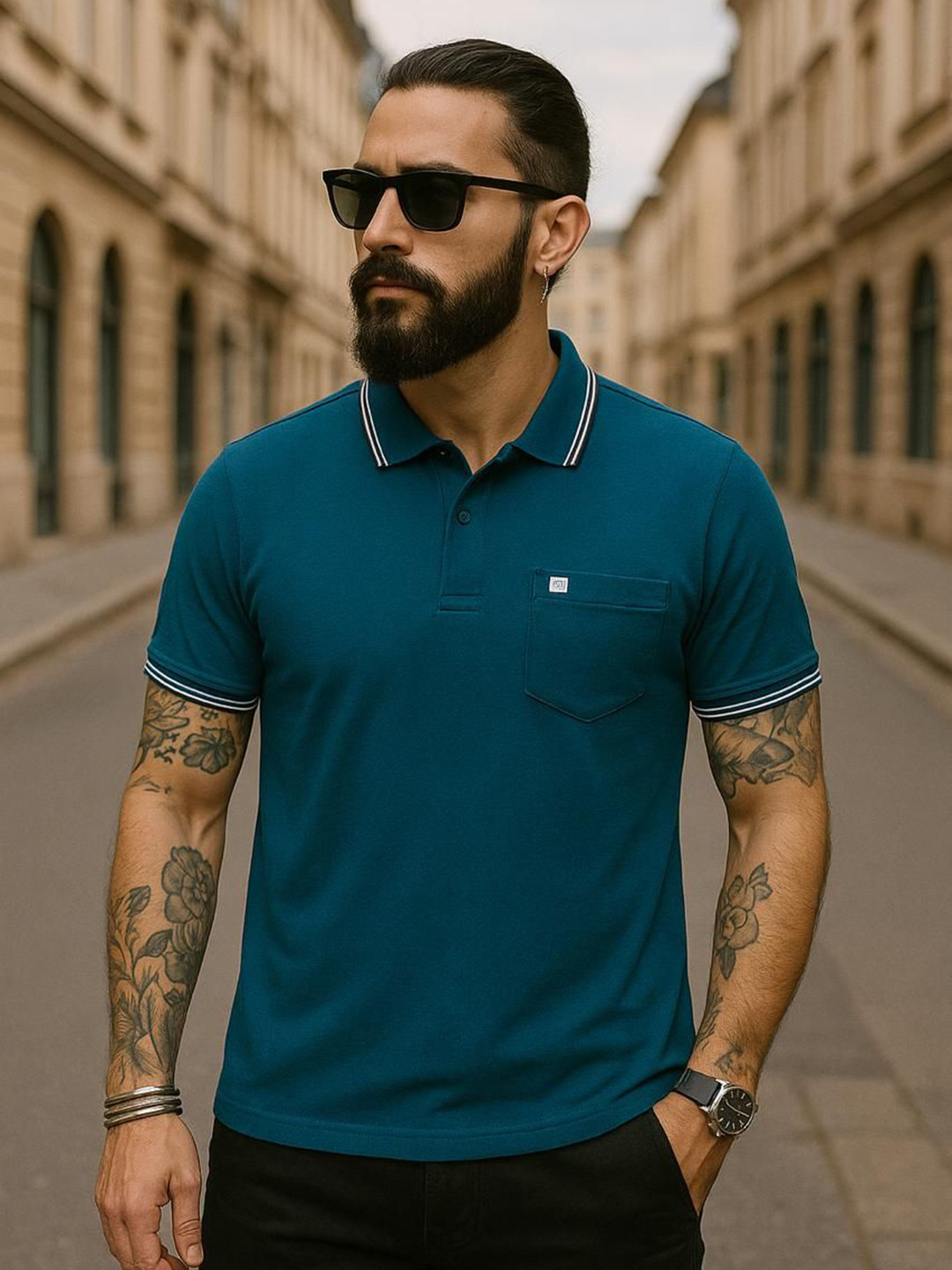 Austin wood Polo Collar Cotton T-shirt