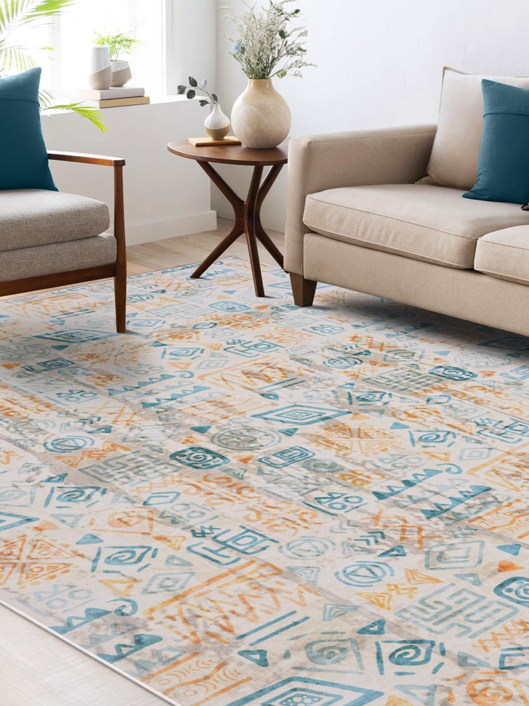 Kaleen India Green Living Area Anti-Skid Polyester Carpet