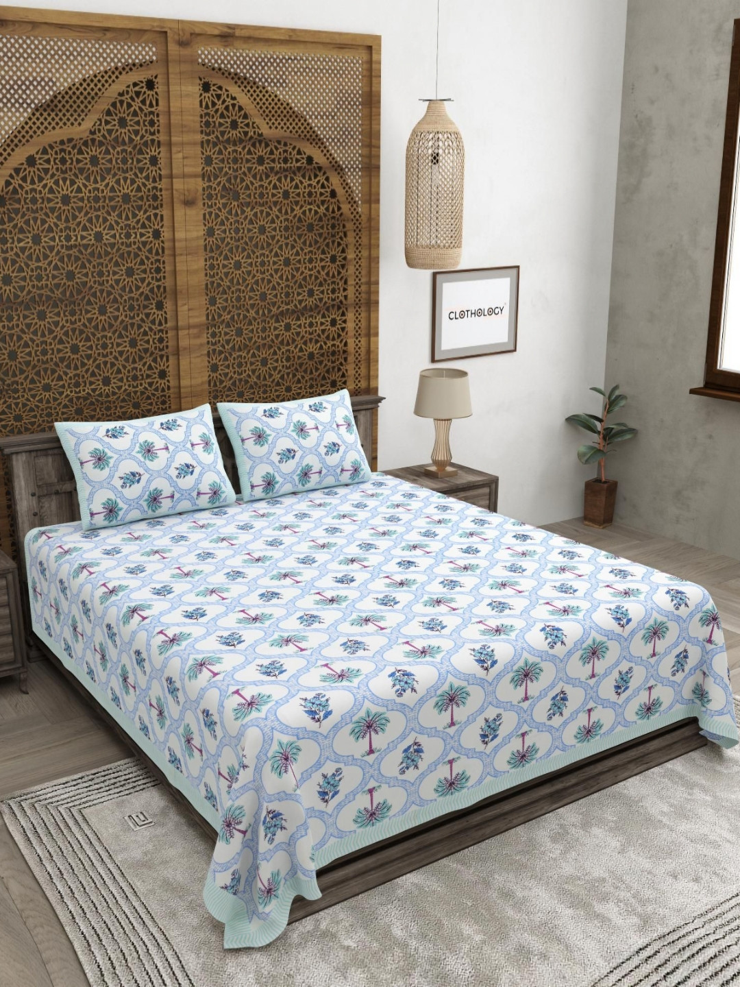 CLOTHOLOGY Floral 180 TC King Bedsheet with 2 Pillow Covers