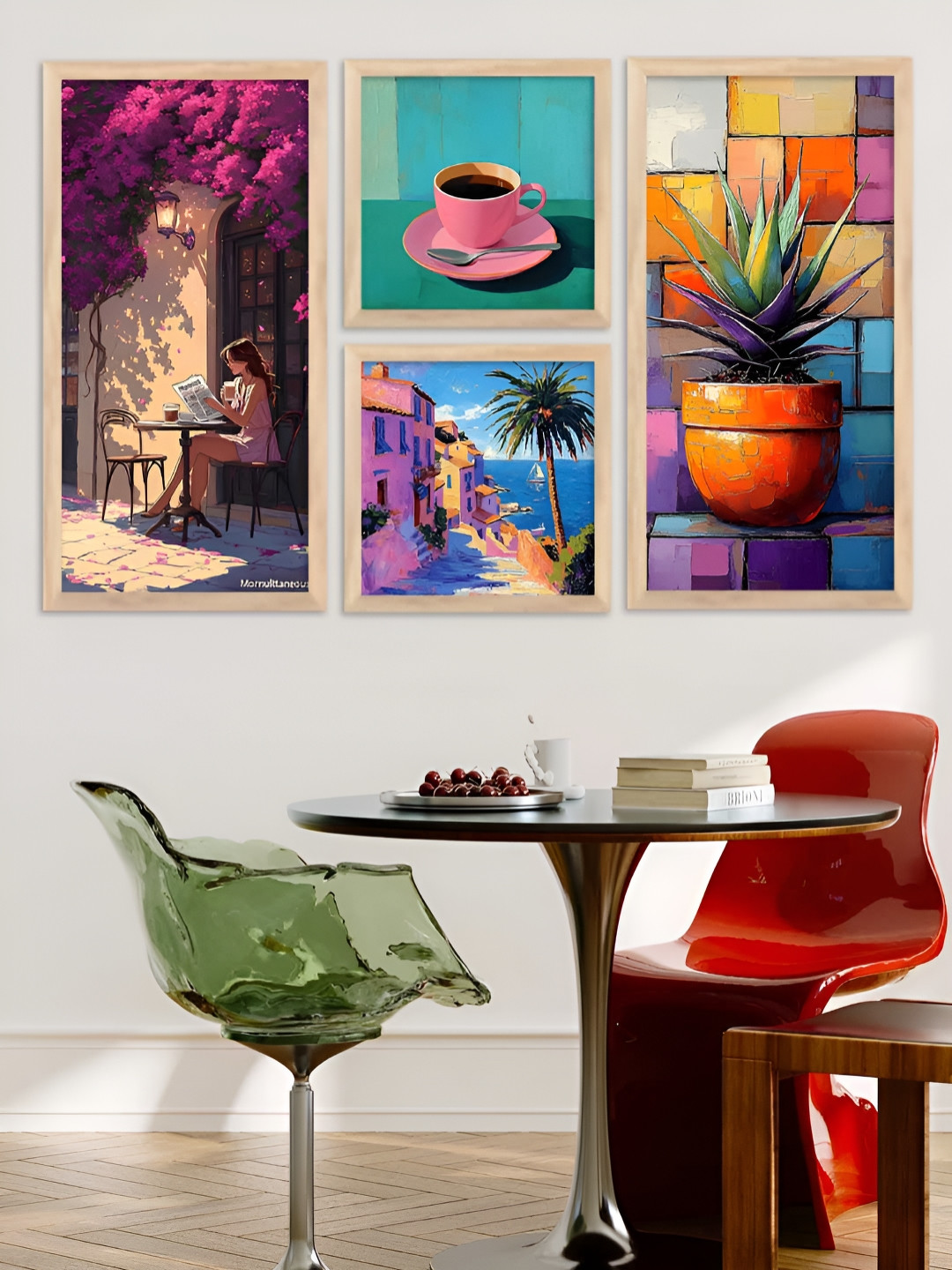 Kotart Brown And Pink 4 Piece Wood Abstract Wall Paintings