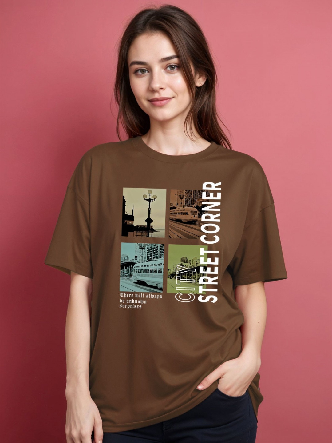SMARTEES Graphic Printed Round Neck Drop-Shoulder Sleeves Cotton Oversized T-shirt