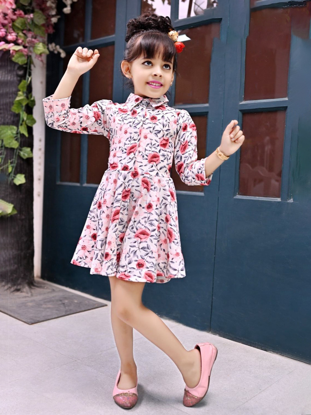 V FIRST Girls  Cotton  Floral Print Fit & Flare Dress