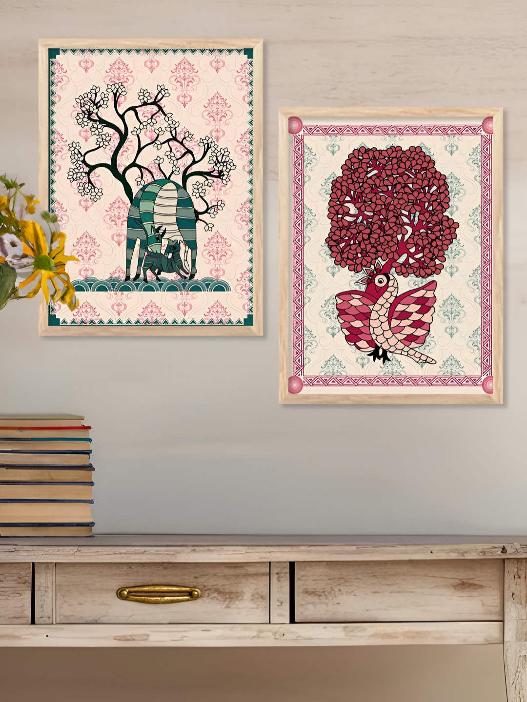 Kotart Green & Pink 2 Piece Wood Art Poster Wall Art