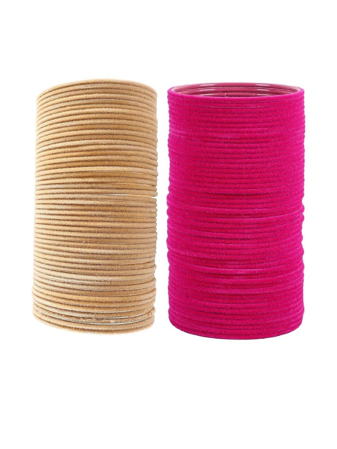 Guddan Set of 96 Golden & Rani Metal Velvet Bangles