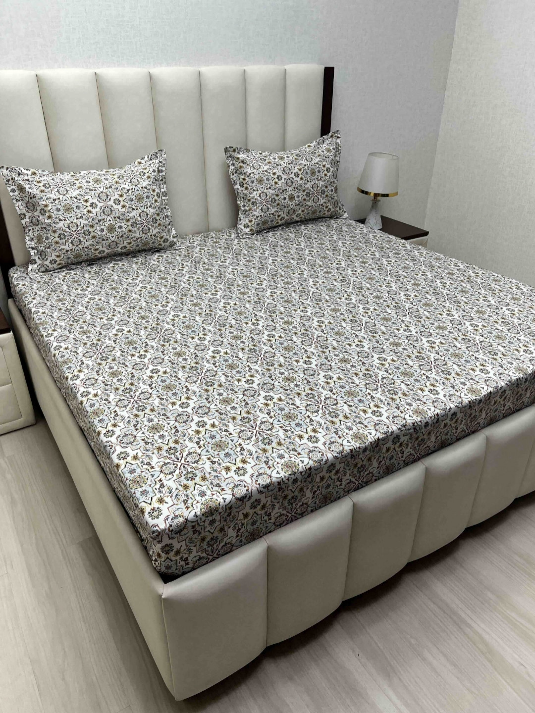 Pure Decor Divine Brown Ethnic Motif Pure Cotton 500TC Super King Bedsheet Set-3.04mX3.04m