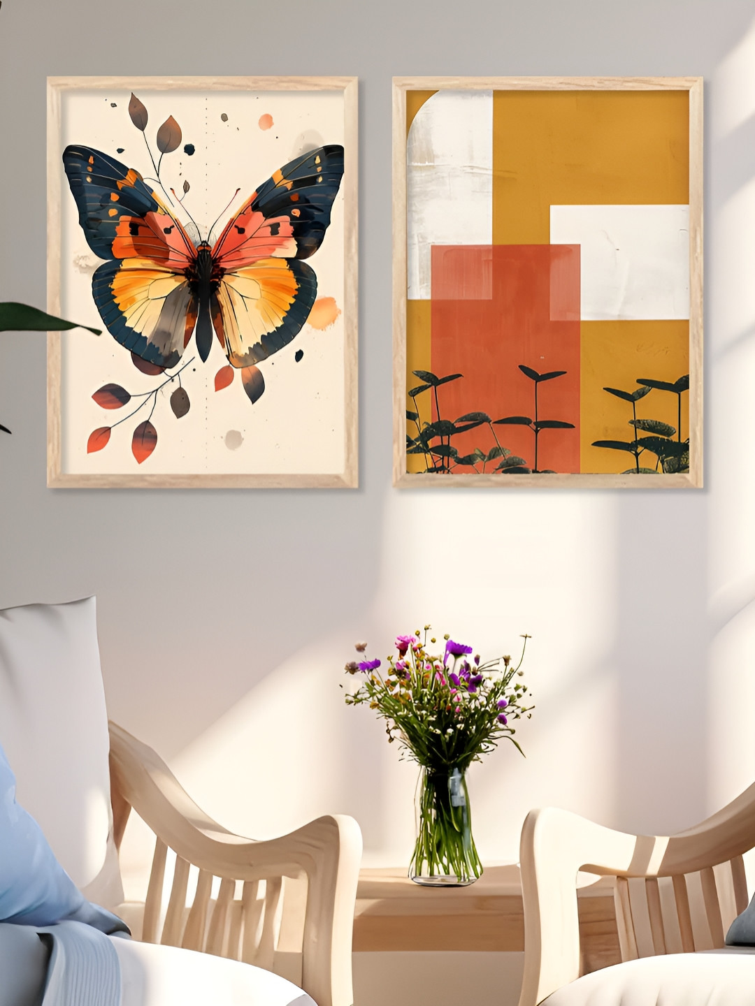 Kotart Brown & yellow 2 Pieces Birds & Animals Printed Portrait Wooden Wall Arts