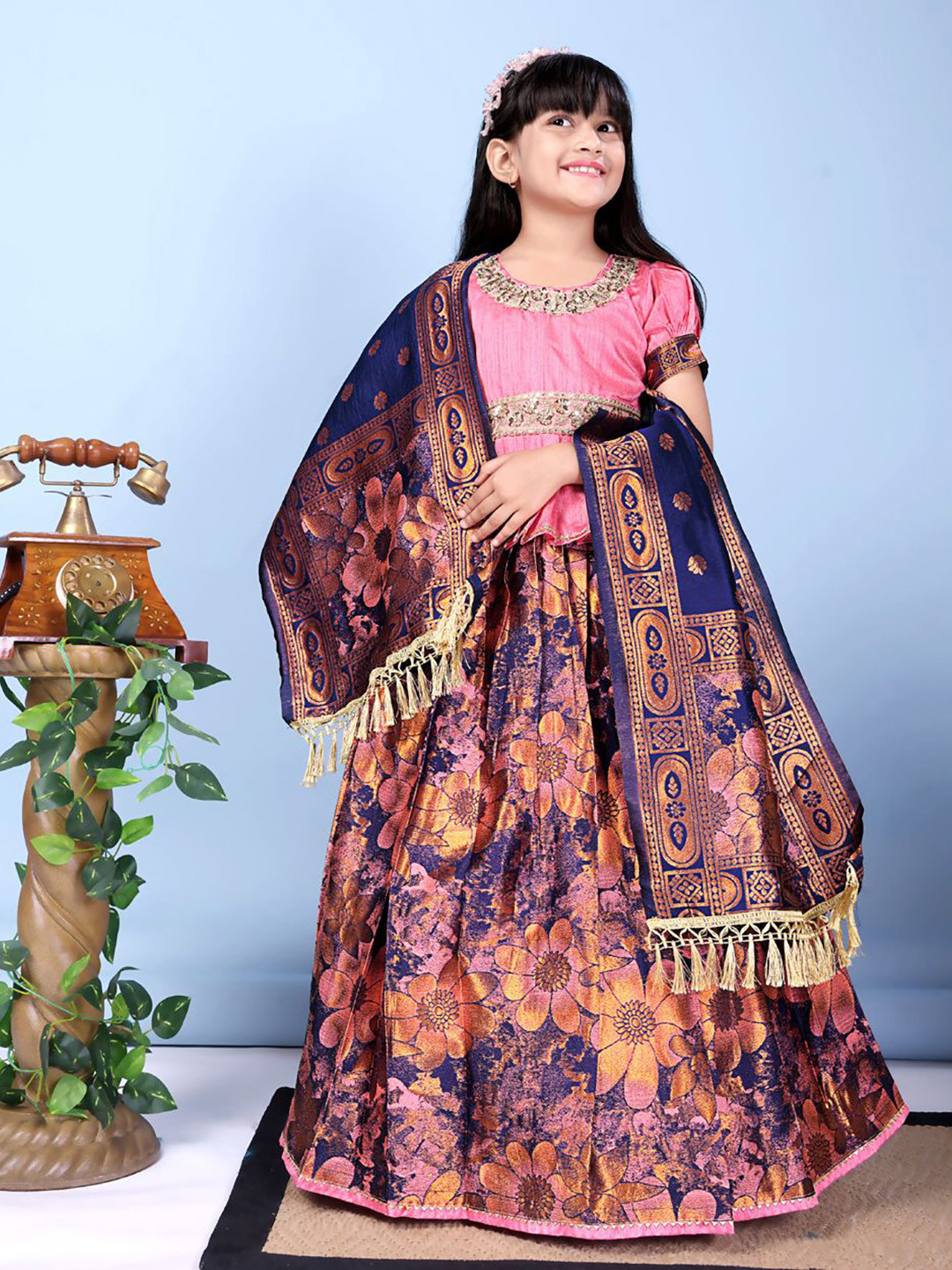 BAESD KUSHMANDA Girls Embroidered Sequinned Ready to Wear Lehenga & Blouse With Dupatta