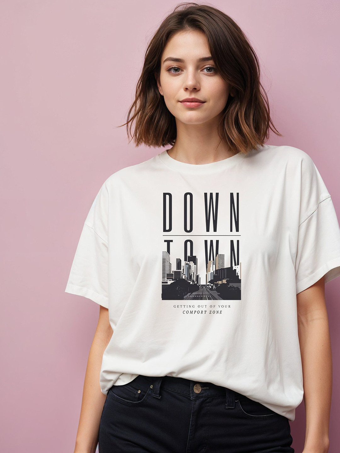 SMARTEES Graphic Printed Drop-Shoulder Sleeves Cotton Oversized T-shirt