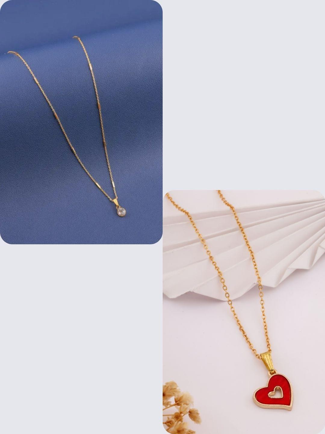 DressBerry Set of 2 Gold-Plated Round & Heart Necklace