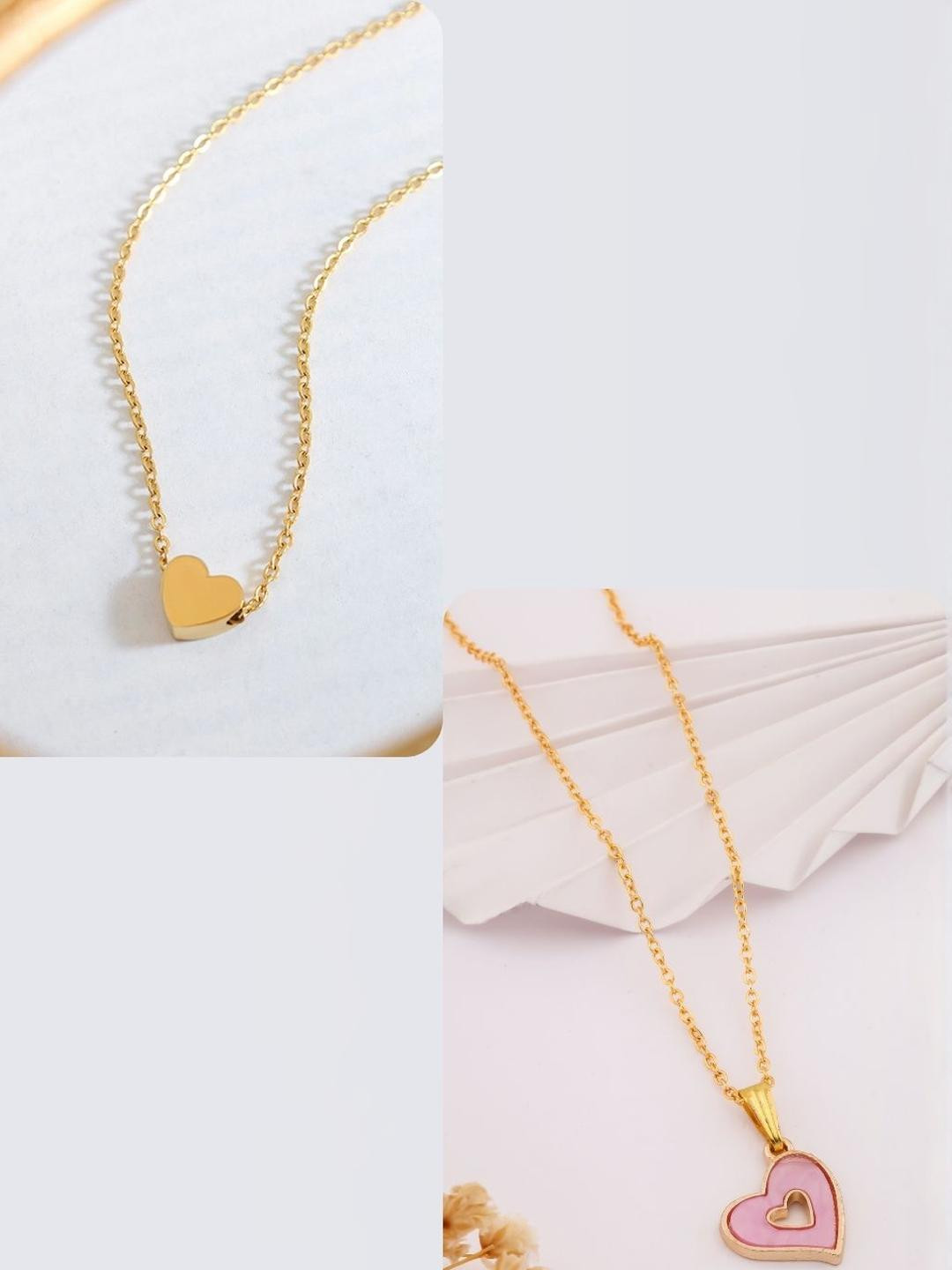 DressBerry Women Pack Of 2 Gold-Plated Heart Shaped Chain